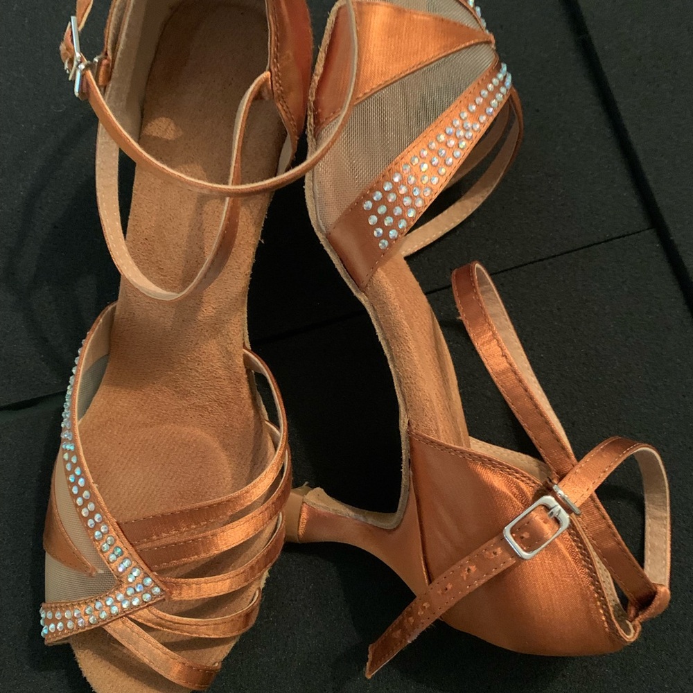 Elegant Satin Dance Shoes with Rhinestones